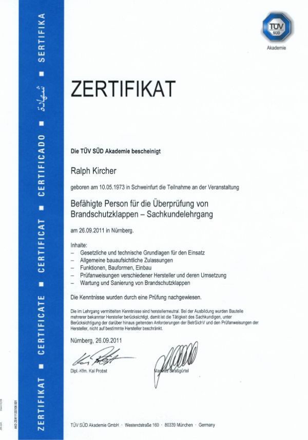 Ralph Kircher Haustechnik Zertifikat