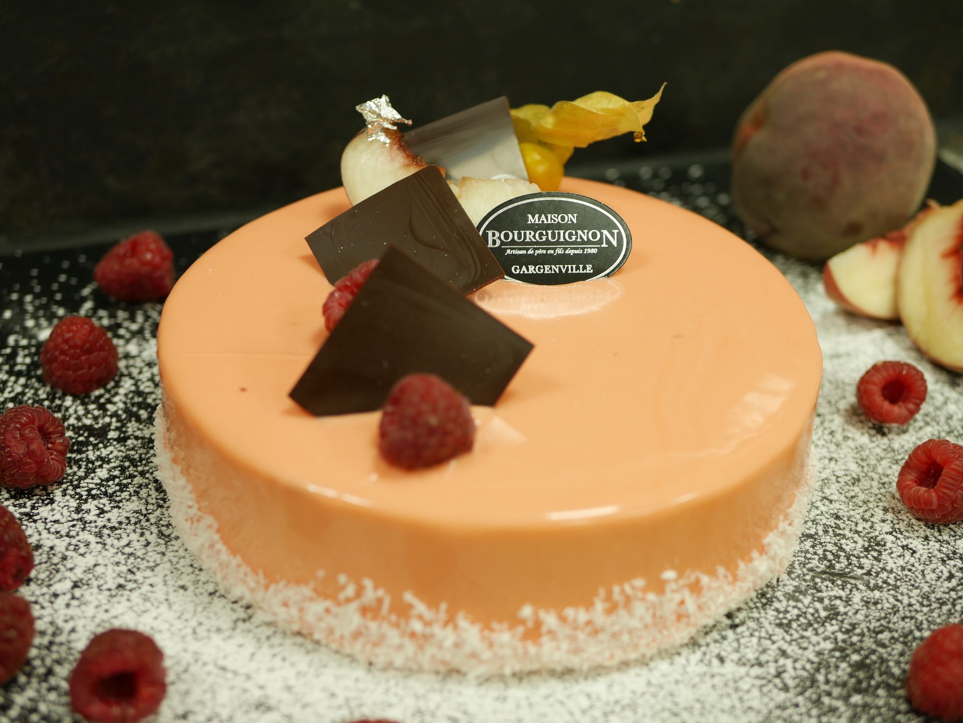 Gâteau pêche, framboise