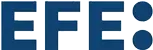 Un logotipo azul y blanco para Efes sobre un fondo blanco.