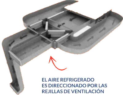 Una imagen de un objeto gris con las palabras el aire refrigerado en él.
