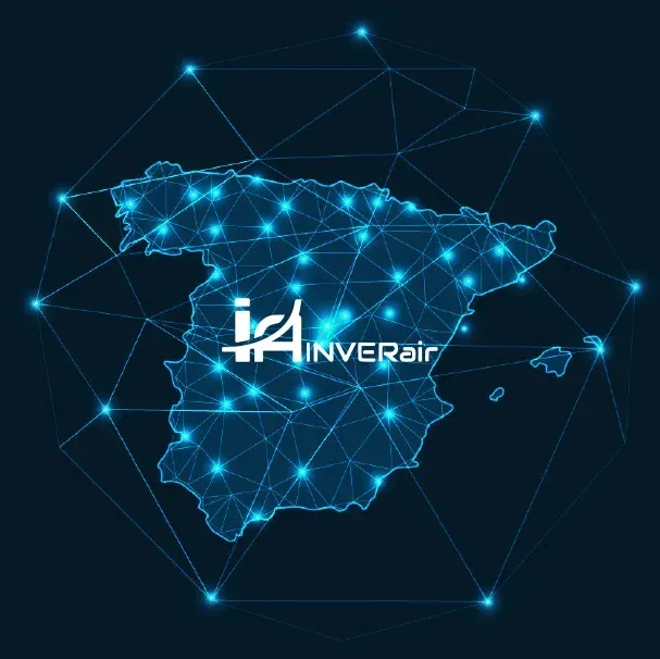 Un mapa de España con el logotipo de Inverair.