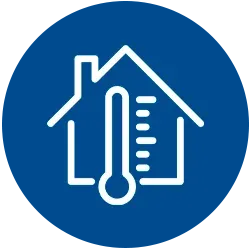 Un icono de una casa con un termómetro dentro.