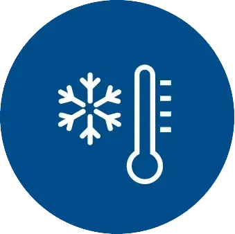 Un círculo azul con un termómetro y un copo de nieve encima.