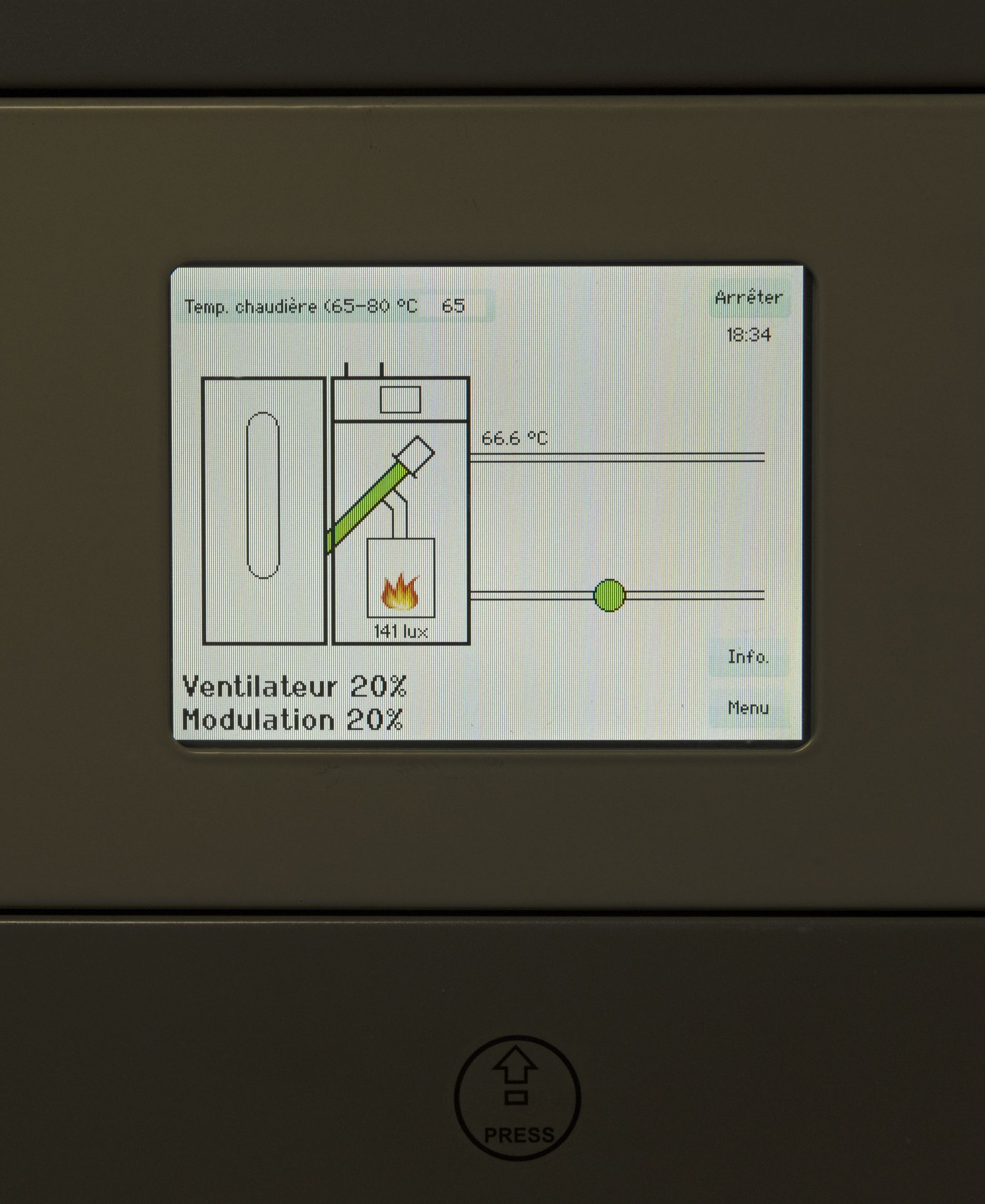 Écran de contrôle d'une chaudière à bois