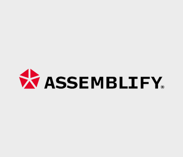 Assemblefly-Logo: rotes Fünfeck neben schwarzem Text.
