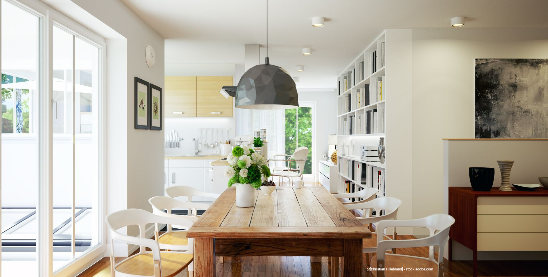 Esszimmer mit Bücherregale