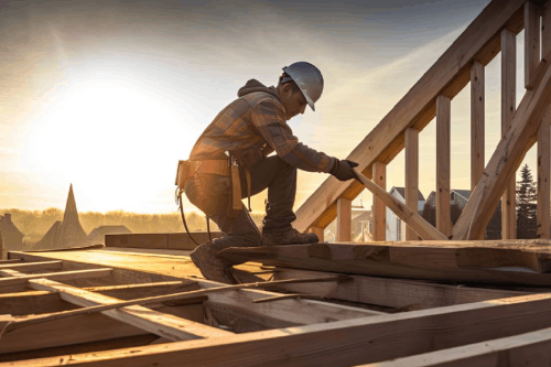 Handwerker auf Holgerüst