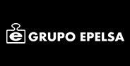 El logotipo del grupo epelsa es blanco sobre fondo negro.