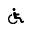Ein schwarzweißes Symbol einer Person im Rollstuhl.