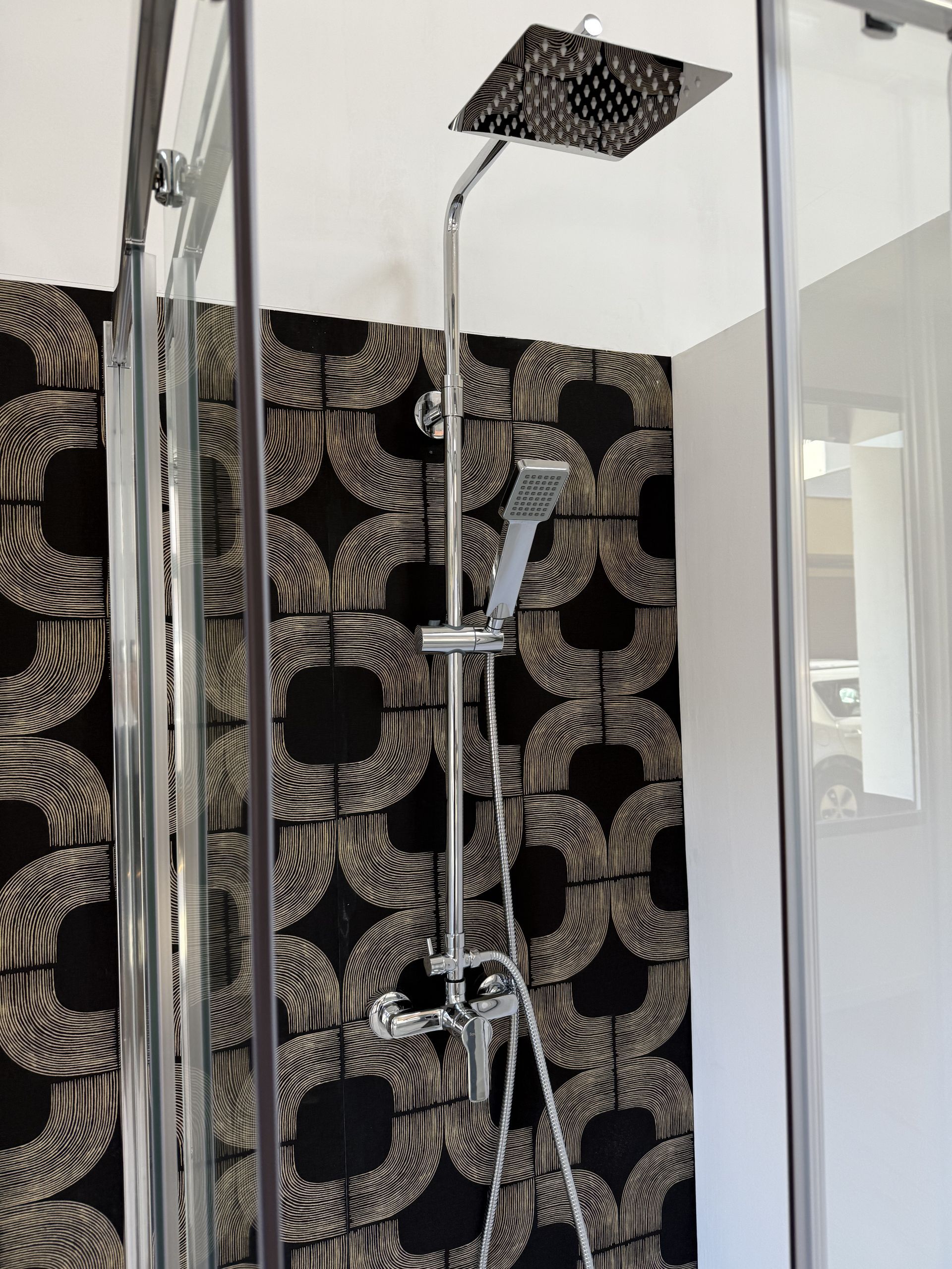 Ducha con cabezal de ducha de lluvia cuadrado, ducha de mano, accesorios cromados