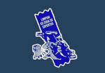 Logotipo azul con texto blanco que dice