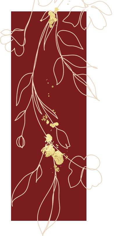 ein roter Rahmen mit goldenen Blumen und Blättern darauf - Gardinen Breuß aus Elmshorn