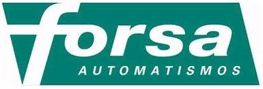 Texto blanco "forsa" con "AUTOMATISMOS" debajo sobre un fondo de paralelogramo color verde azulado.