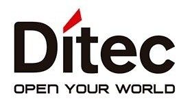 El logotipo de Ditec con texto negro, un acento rojo sobre la 'i' y el eslogan "OPEN YOUR WORLD" debajo.