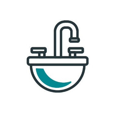 Un icono de un lavabo con un grifo adjunto.