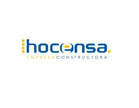 A blue and yellow logo for hocense empresa constructora
