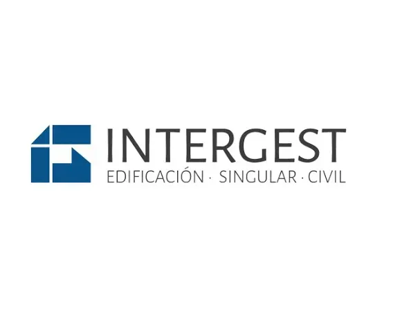 Un logotipo azul y blanco para Intergest Edificio Singular Civil.
