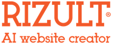 Rizult ai website creator logo in orange on a white background