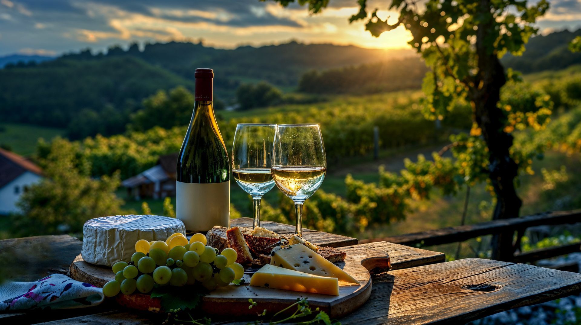 Vin blanc, plateau de fromages