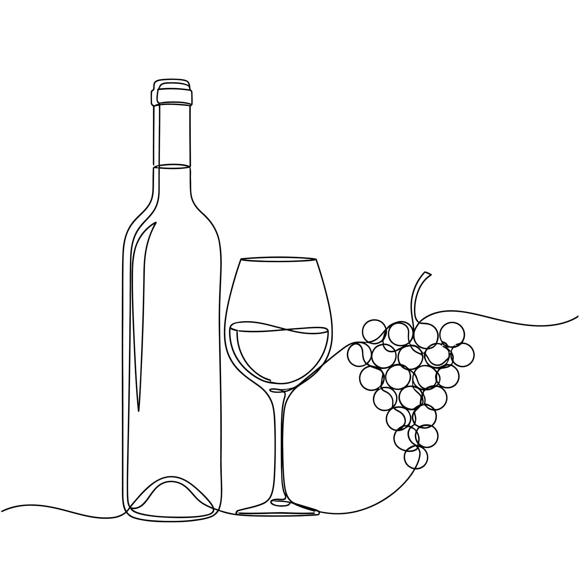 Dessin de bouteille avec verre de vin et raisin, Saint-Avertin