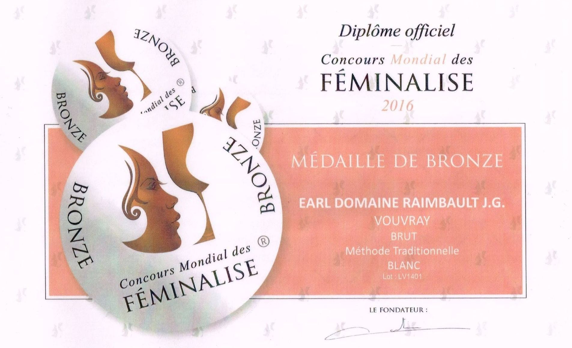 Médaille de bronze 2016, prix Féminalise