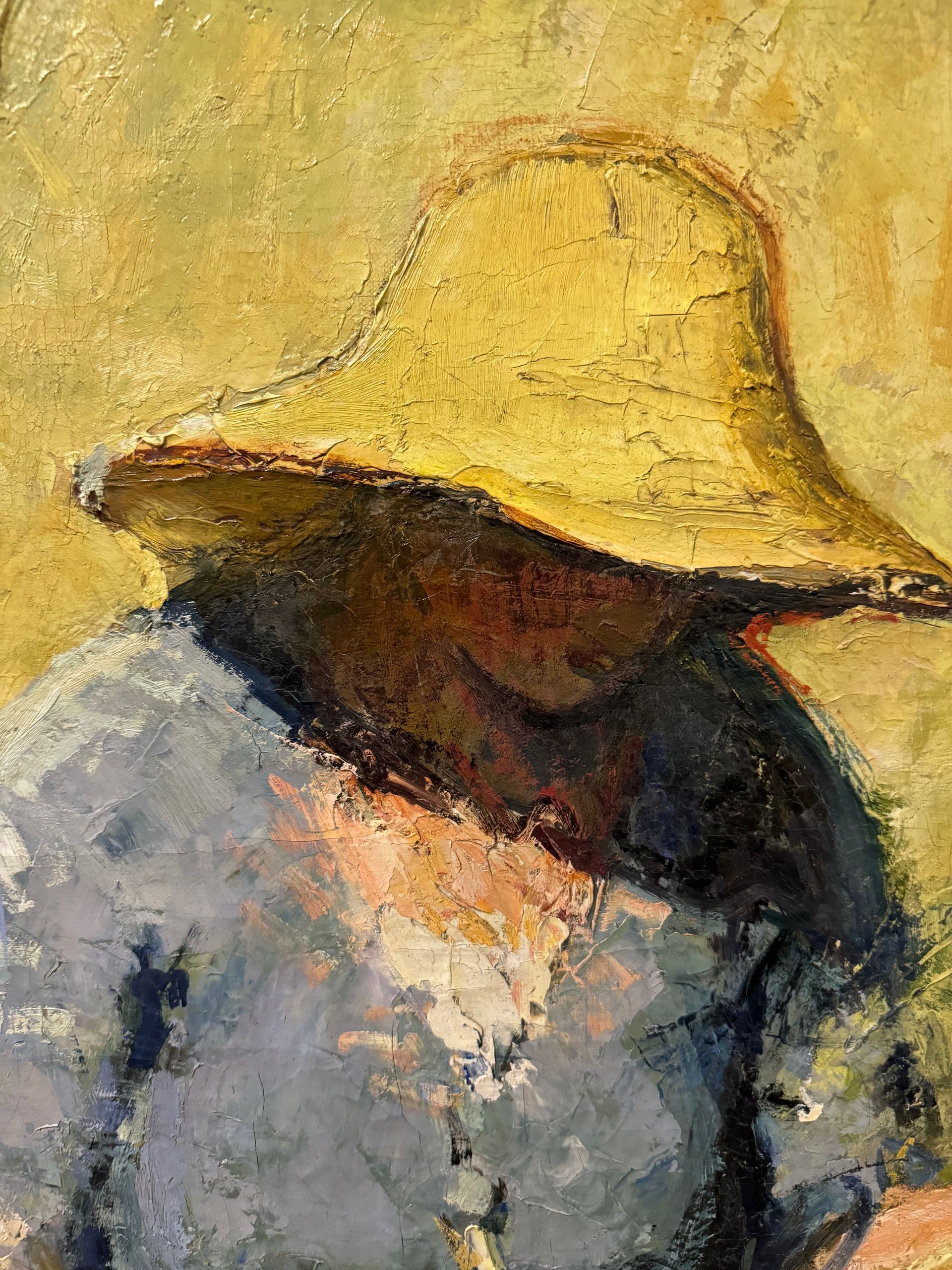Peinture de femme au chapeau jaune