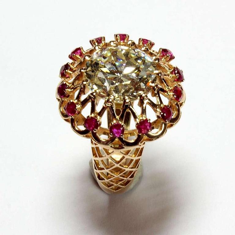 Bague diamant 5.5cts 14 rubis (adjugée 25 800€)