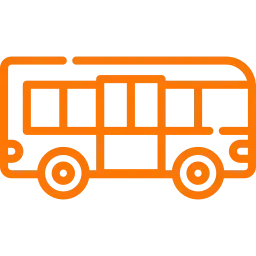 Un icono naranja de un autobús sobre un fondo blanco.