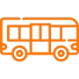 Un icono naranja de un autobús sobre un fondo blanco.