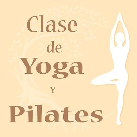 Un logotipo para una clase de yoga y pilates con una silueta de una mujer en una pose de yoga.