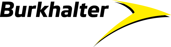 Burkhalter-Logo mit einem gelben, stilisierten Pfeil.