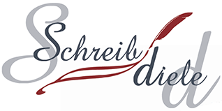 Ein Logo für eine Firma namens Schreibdiele mit einem Füllfederhalter in der Mitte.