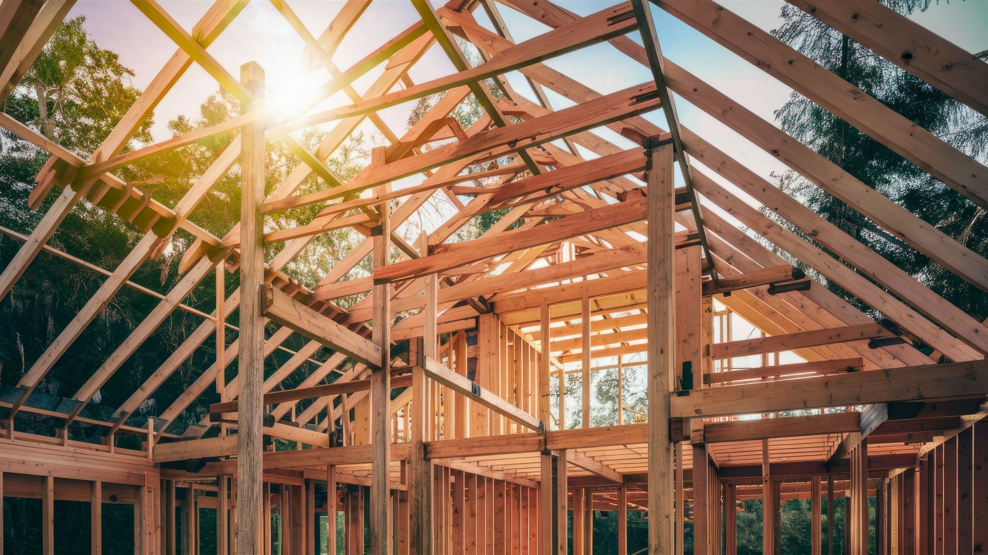 Une maison en bois en cours de construction