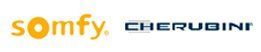 Un logotipo para Somfy Cherubini sobre un fondo blanco.