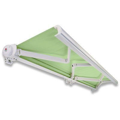 Un toldo verde con un marco blanco sobre un fondo blanco.
