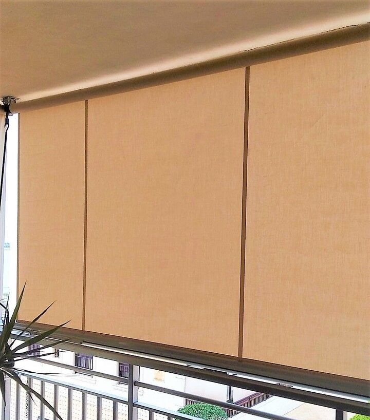 Un balcón con una planta delante y una planta al fondo.