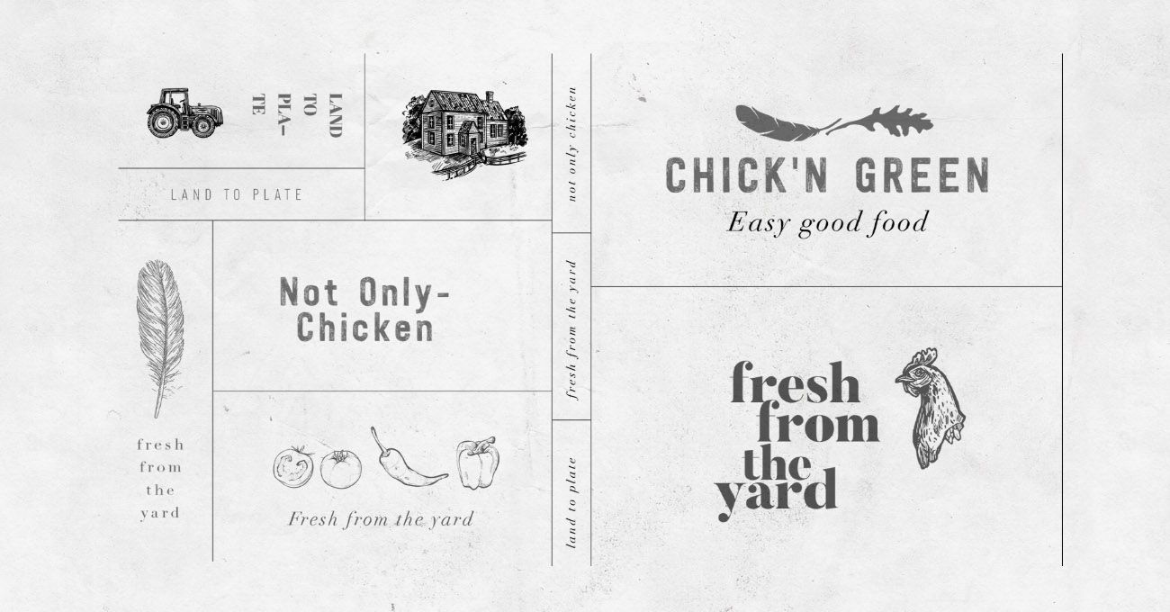 Logotipo de Chick'n Green con una pluma, un camión y el texto: 