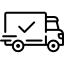 Un icono en blanco y negro de un camión de reparto con una marca de verificación en él.