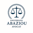 Logo : Balance de la justice dans un cercle avec le texte « Enguerrand Abaziou Avocat » en dessous, en bleu marine.