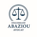 Logo : Balance de la justice dans un cercle avec le texte « Enguerrand Abaziou Avocat » en dessous, en bleu marine.