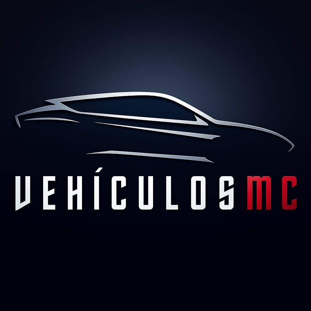 Silueta de un coche sobre el texto "VEH&Iacute;CULOS MC" en blanco con el "MC" en rojo, sobre fondo azul oscuro.