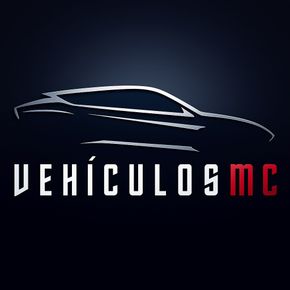 Silueta de un coche sobre el texto "VEH&Iacute;CULOS MC" en blanco con el "MC" en rojo, sobre fondo azul oscuro.