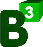 Una "B" verde oscuro al lado de un cubo verde con un "3" blanco.