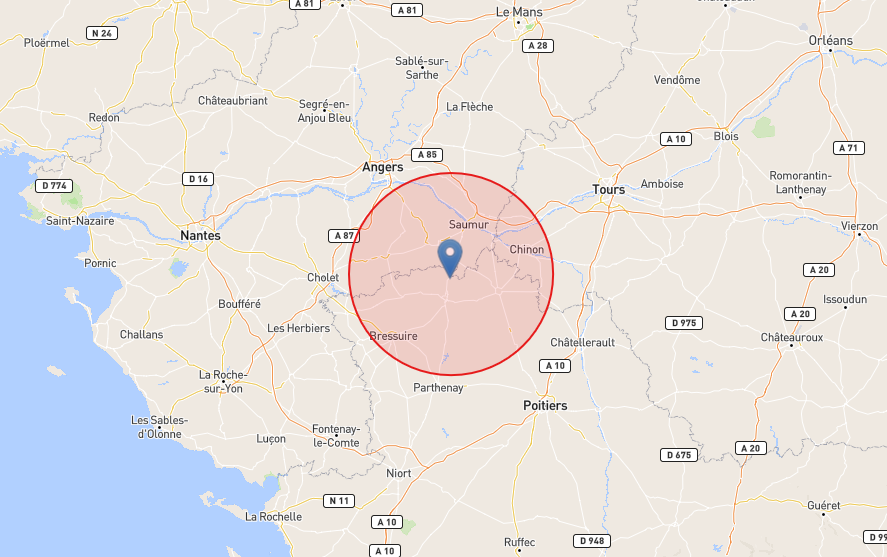 Carte montrant la zone d'intervention de Flavier Alu