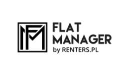 Logotyp flat managera autorstwa renters.pl jest czarno-biały.
