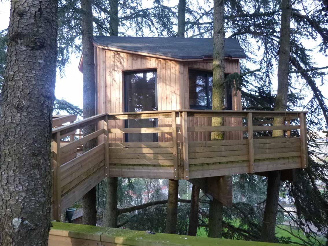 Construction d'une cabane en bois dans les arbres