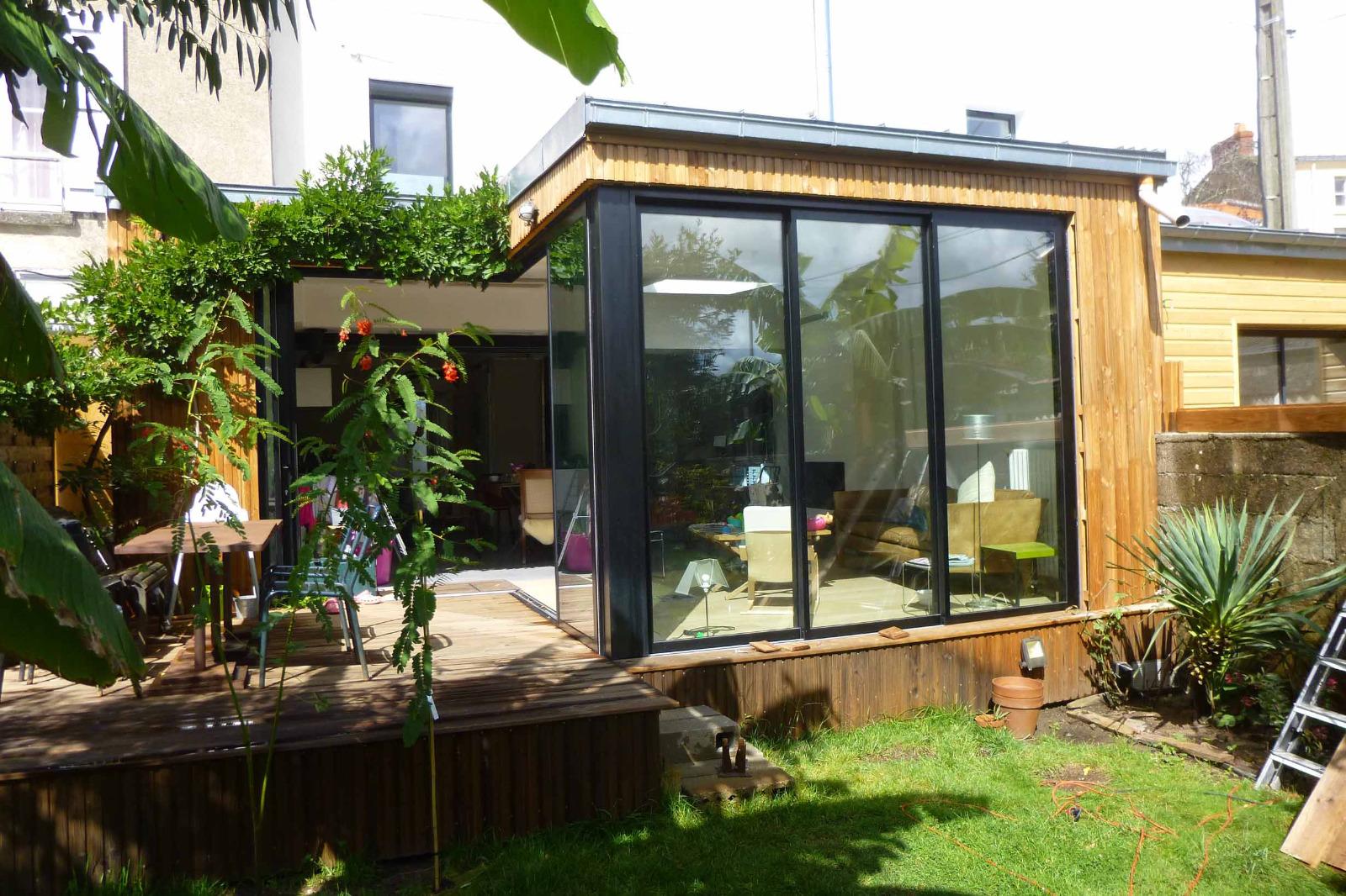 Terrasse avec véranda en ossature bois