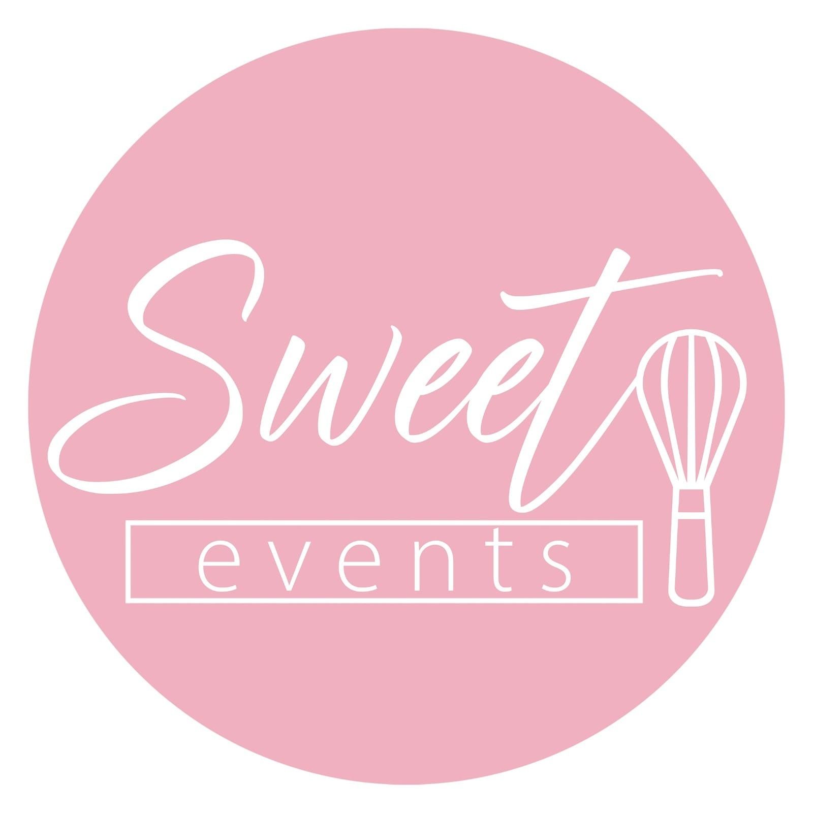 El logotipo de Sweet Events es un círculo rosa con un batidor y una cuchara dentro.