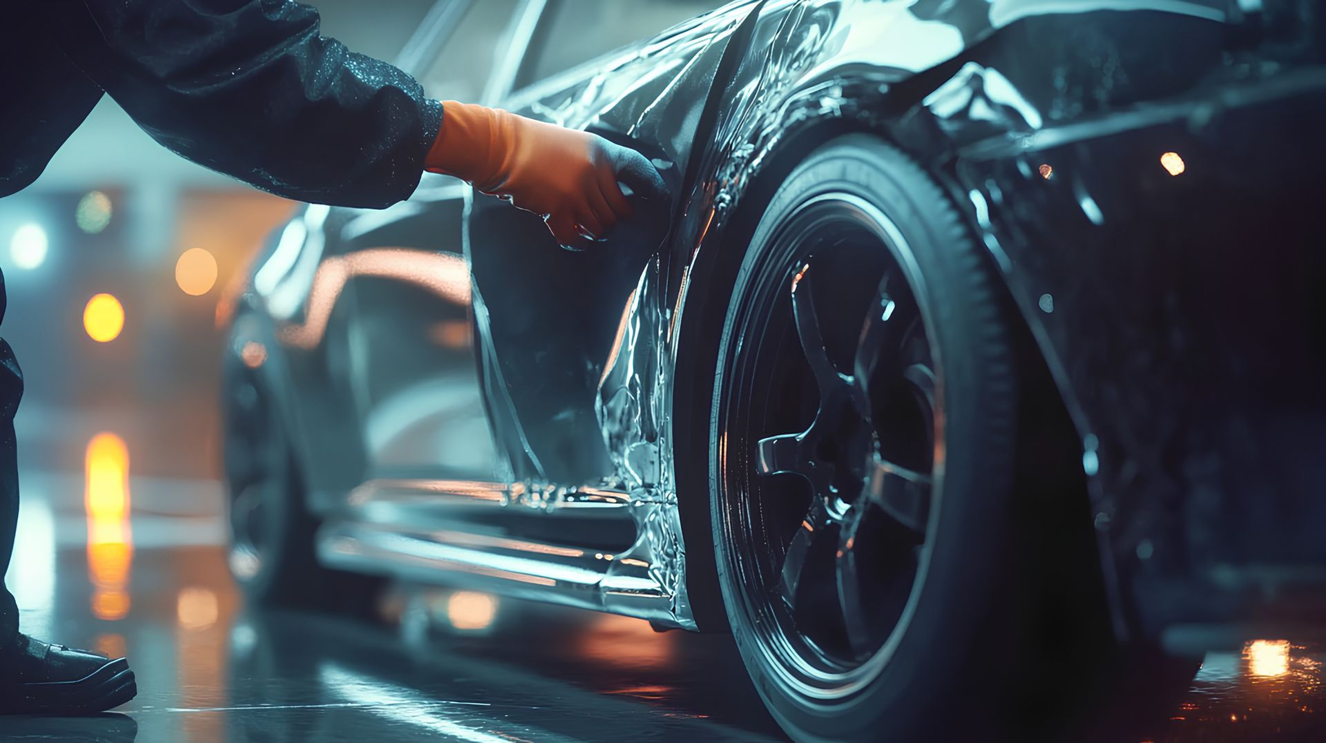 Une personne réparant la carrosserie d'une voiture.