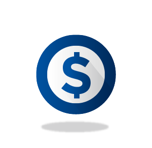 Ein blau-weißer Kreis mit einem Dollarzeichen darin.